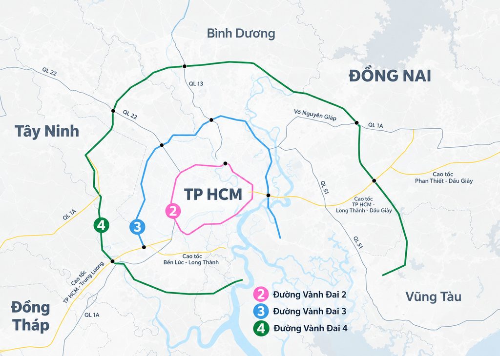 đường Vành đai 2, Vành đai 3 và Vành đai 4 TP.HCM